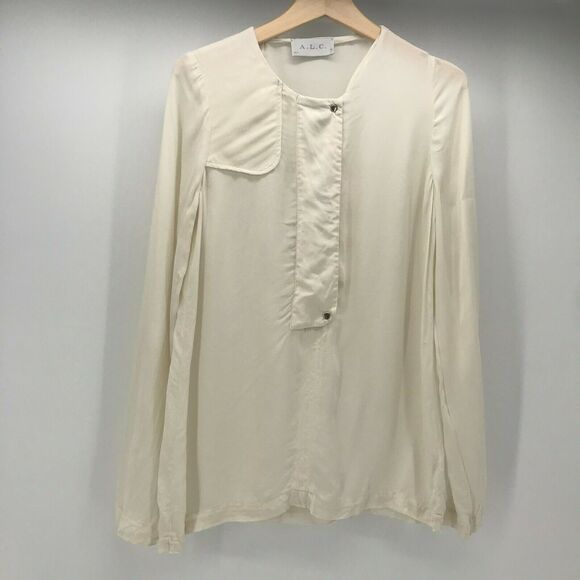 A.L.C. Top Womens Small Off White Long Sleeve 1/2 Zip Up 100% Silk AS IS - Picture 1 of 12